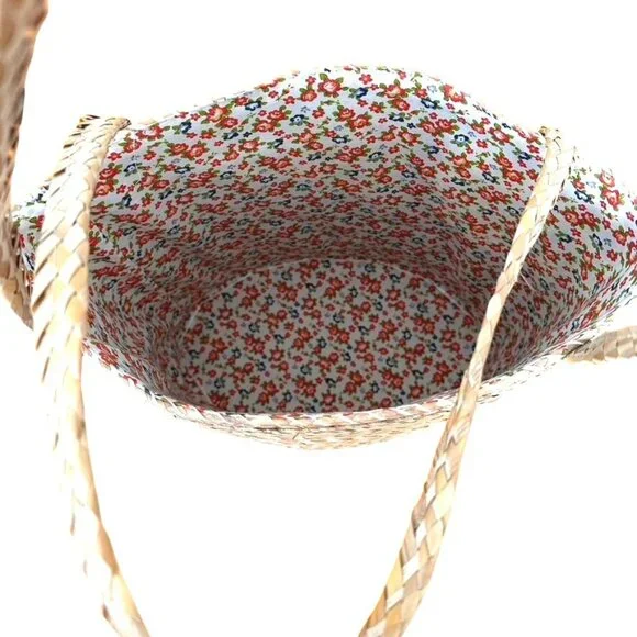 Vintage Bahamas Woven Straw Tote Disney's Goofy Embroidery Floral Lining NWOT - Picture 5 of 5